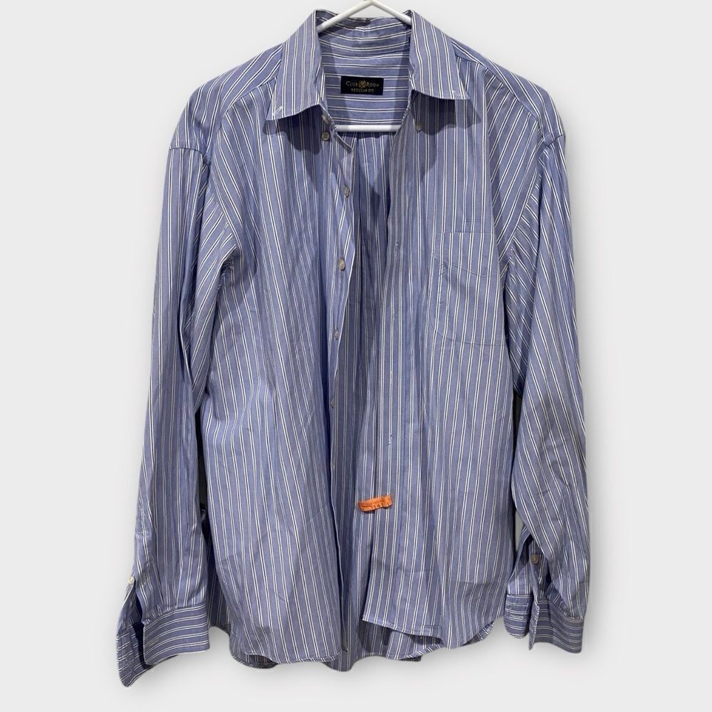 Club Room Men's Blue Striped Dress Shirt Regular Fit Size 17 34/35